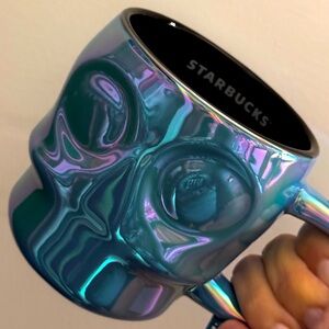 NWT💀2025 Halloween 🎃 Iridescent Blue Purple Calavera Stoneware Skull Mug. 14 oz